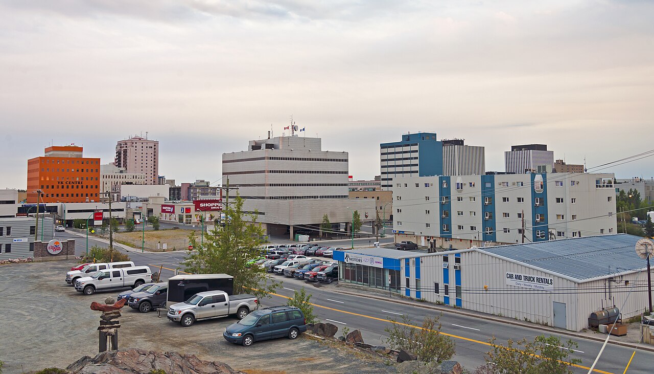 Downtown businesses and skyline in Yellowknife, Northwest Territories